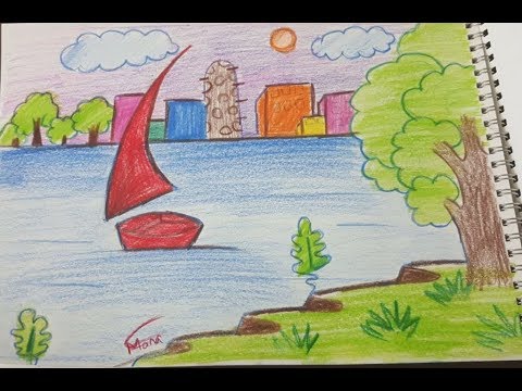 رسم منظر طبيعي للاطفال - مناظر طبيعية خلابة سهلة الرسم 3276 5