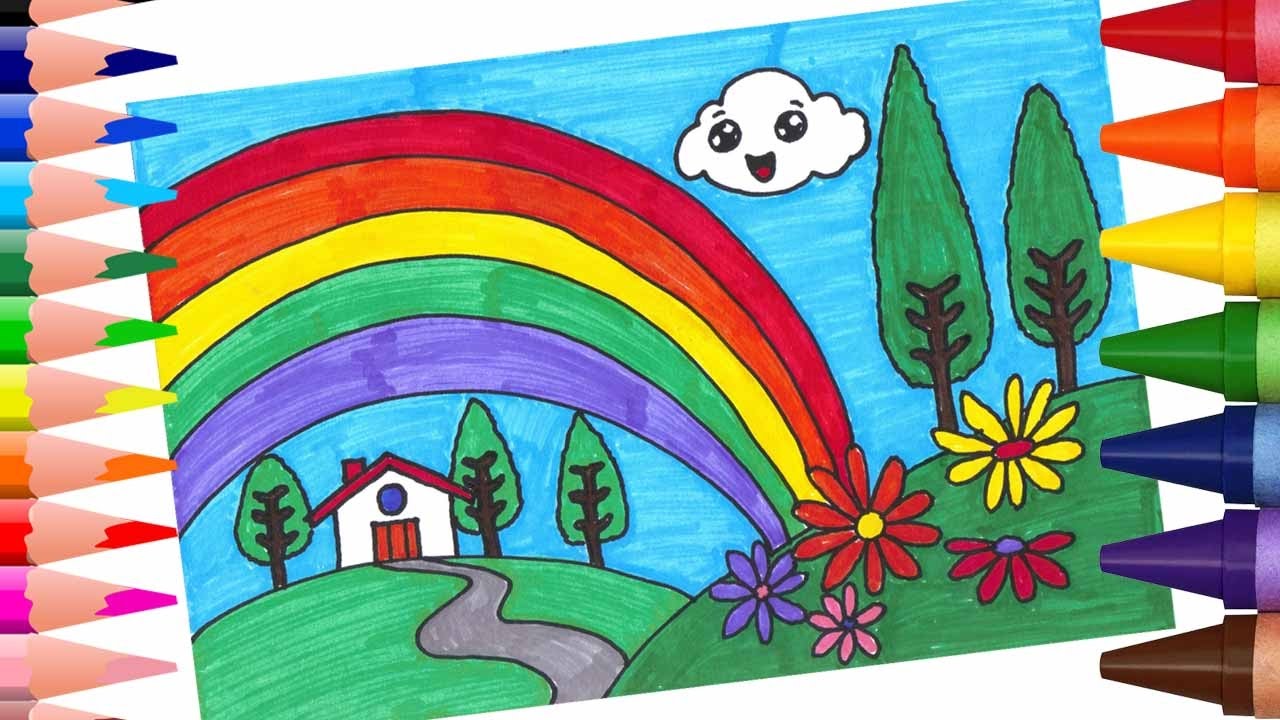 3276 11 رسم منظر طبيعي للاطفال - مناظر طبيعية خلابة سهلة الرسم عنايات صالح